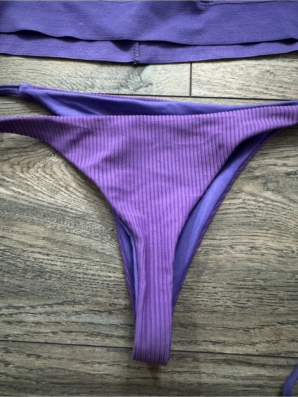 Frankie's Bikinis Purple Ribbed Triangle Tie-Side Bikini